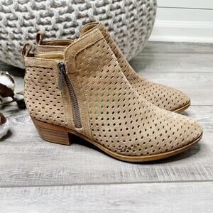 Lucky Brand Basel 3 Perforated Suede Side Zip Ankle Booties Sesame Brown Size 6M